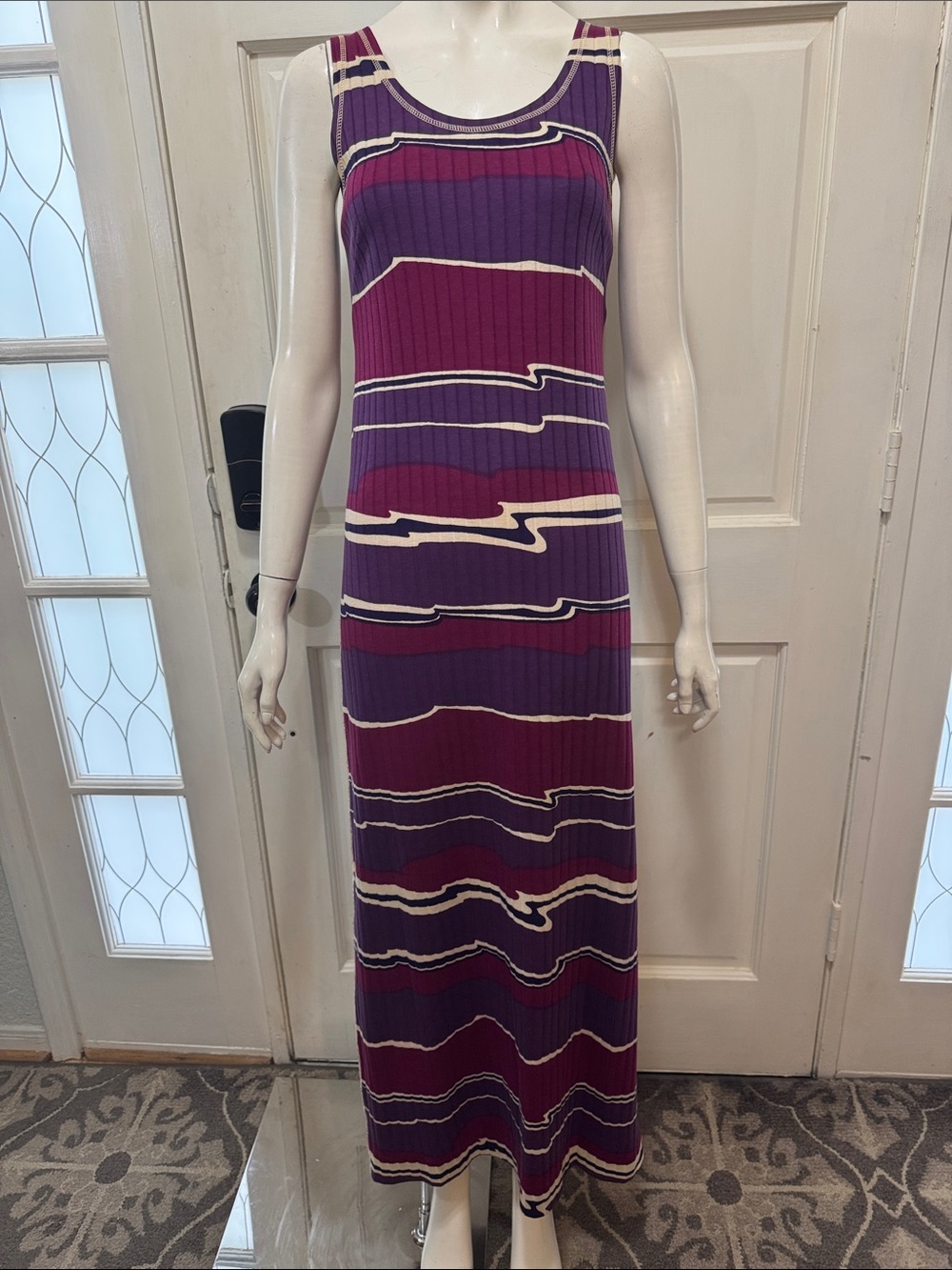Almedahl 100% Cotton Purple, White & Magenta Printed Midi Dress | Made in Sweden